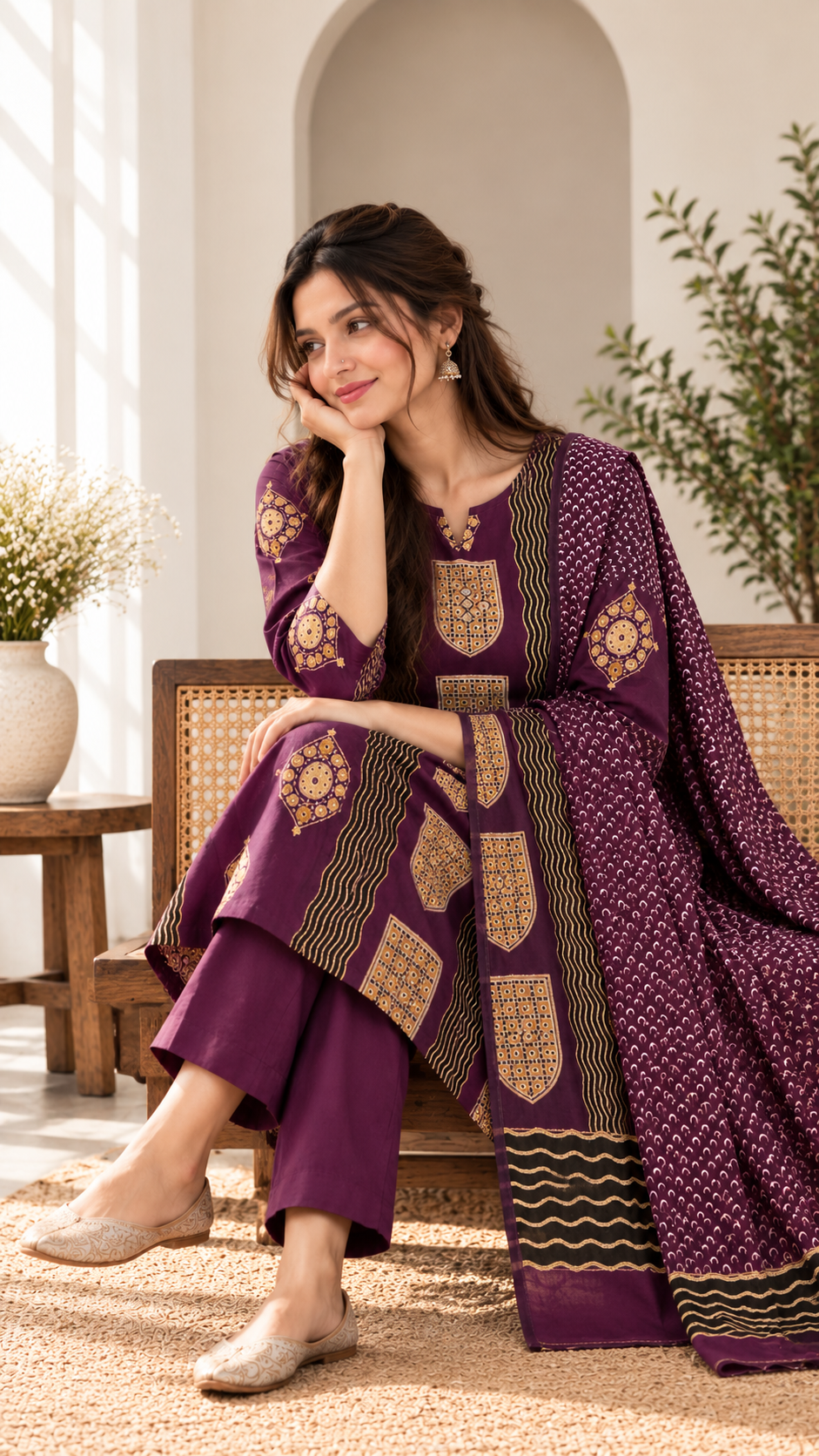 AJRAKH HERITAGE COTTON SUIT SET (PLUM)