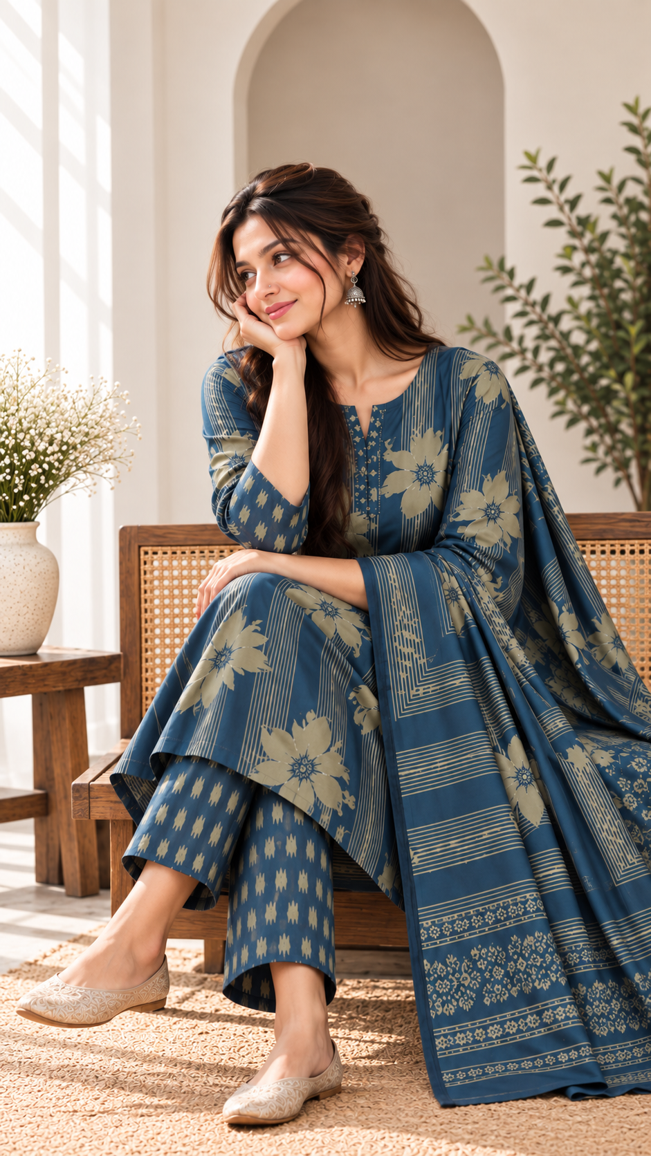 INDIGO FLORA COTTON SUIT SET