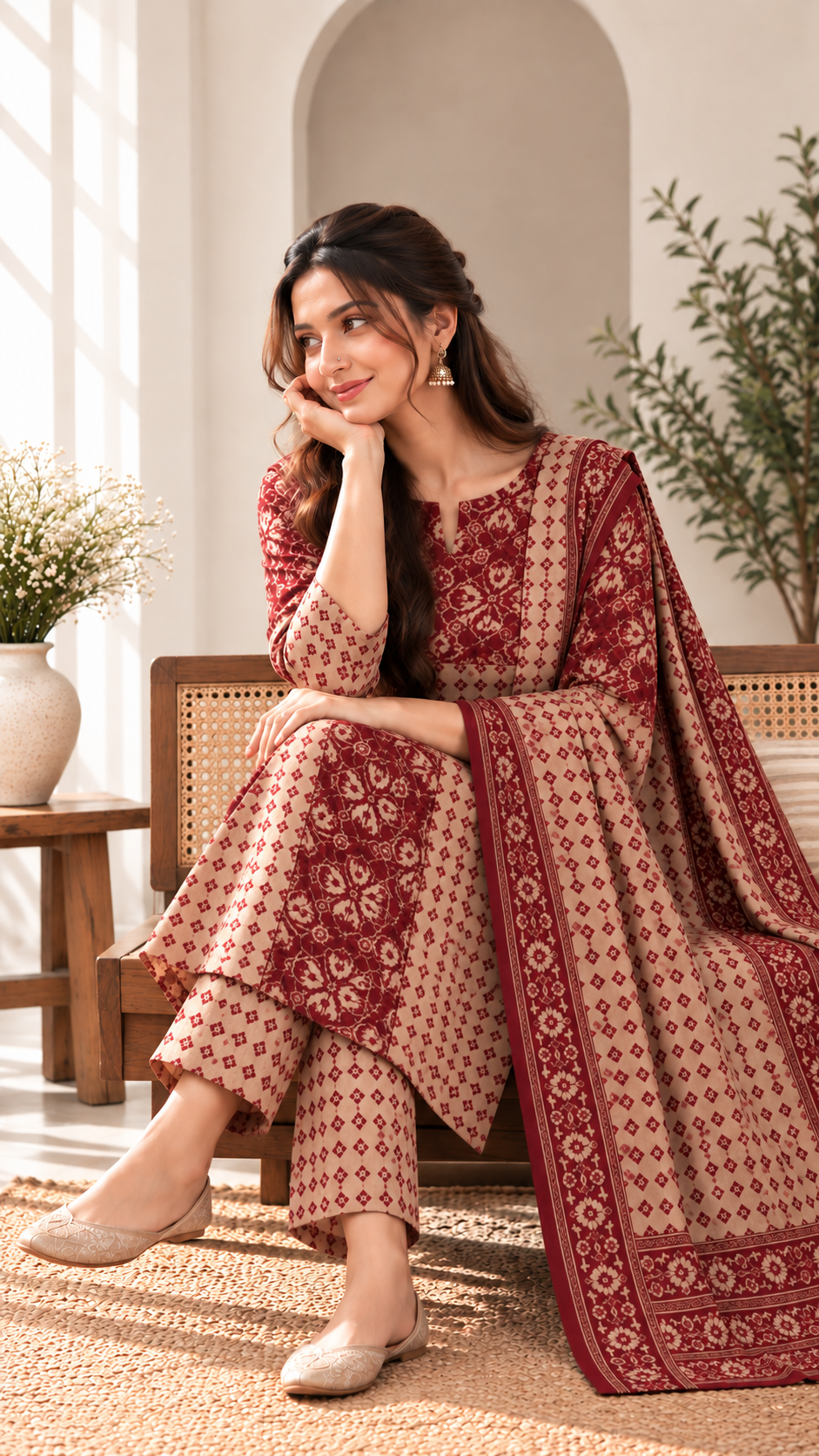 IKAT ARTISAN COTTON SUIT SET (MAROON)