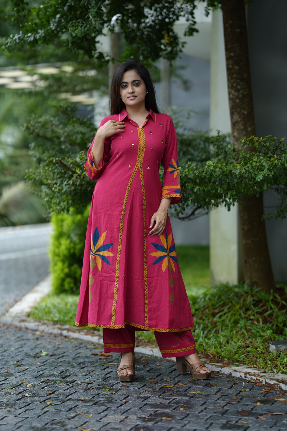 AURELIA COTTON MIRROR KURTA SET (PINK)