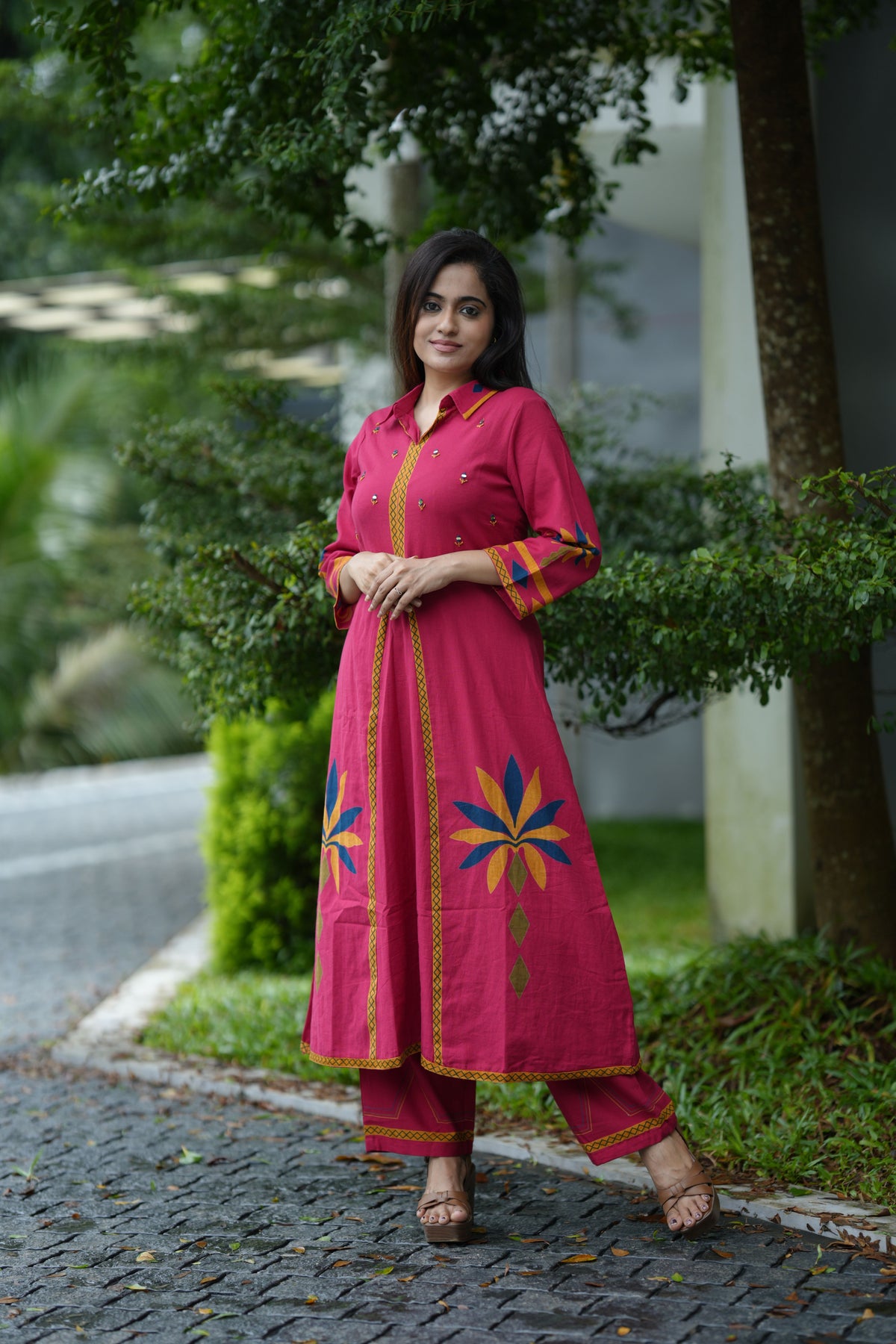 AURELIA COTTON MIRROR KURTA SET (PINK)