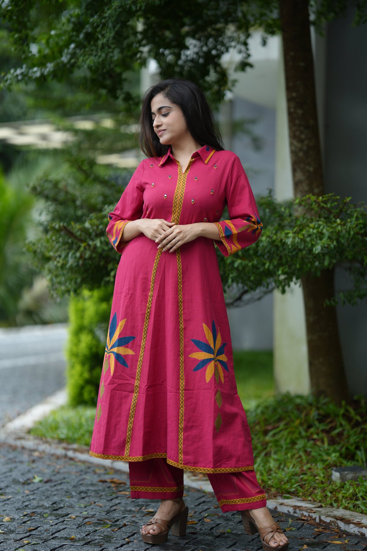 AURELIA COTTON MIRROR KURTA SET (PINK)