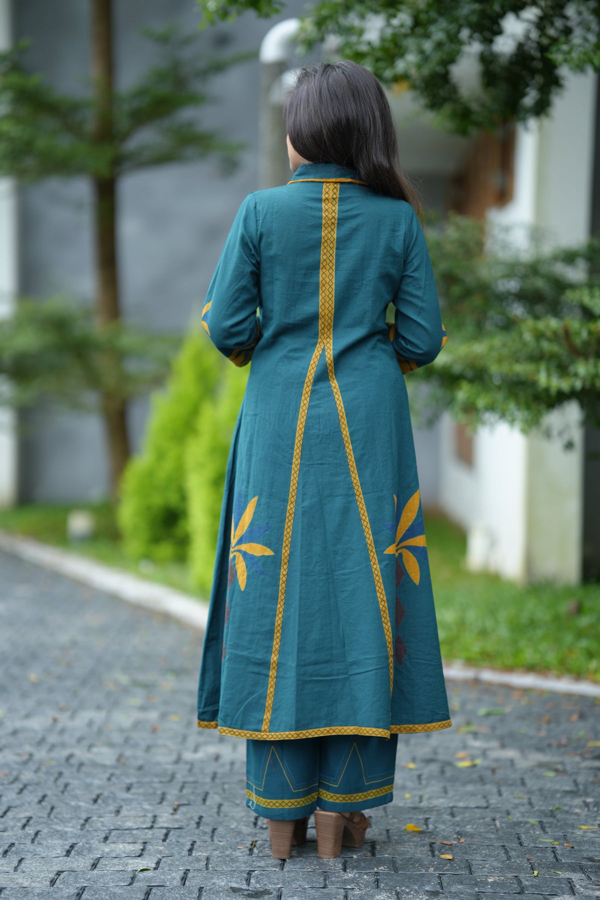 AURELIA COTTON MIRROR KURTA SET (TEAL)