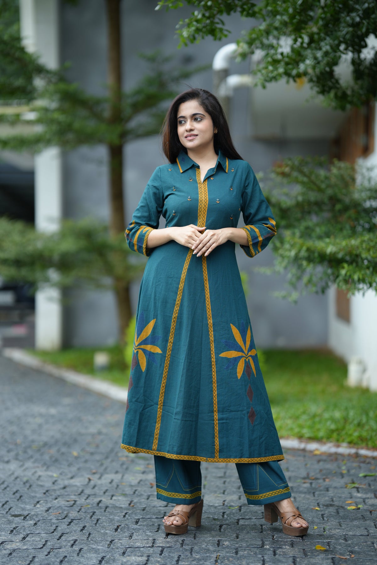 AURELIA COTTON MIRROR KURTA SET (TEAL)