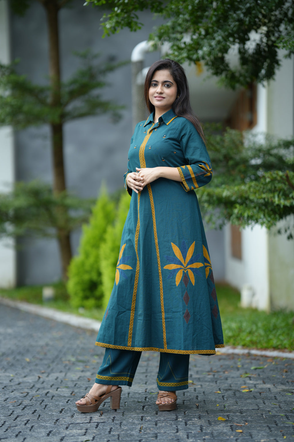 AURELIA COTTON MIRROR KURTA SET (TEAL)
