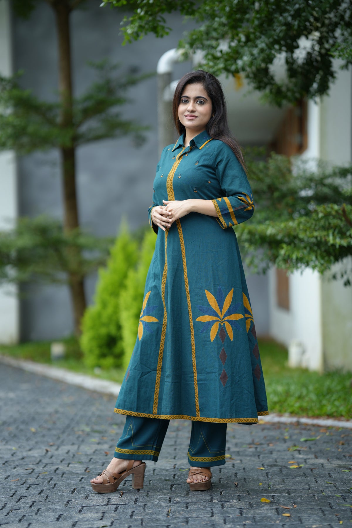 AURELIA COTTON MIRROR KURTA SET (TEAL)
