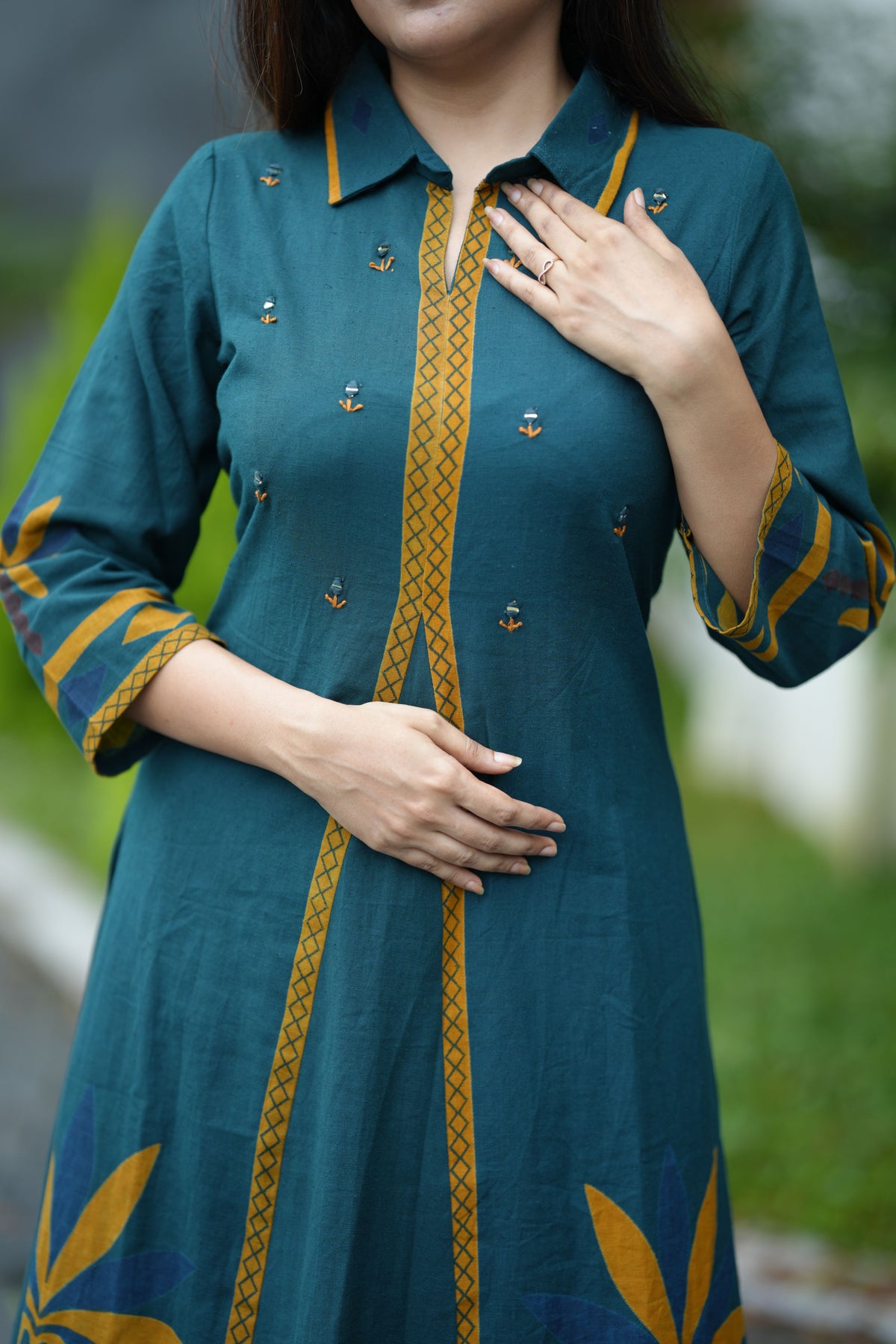 AURELIA COTTON MIRROR KURTA SET (TEAL)