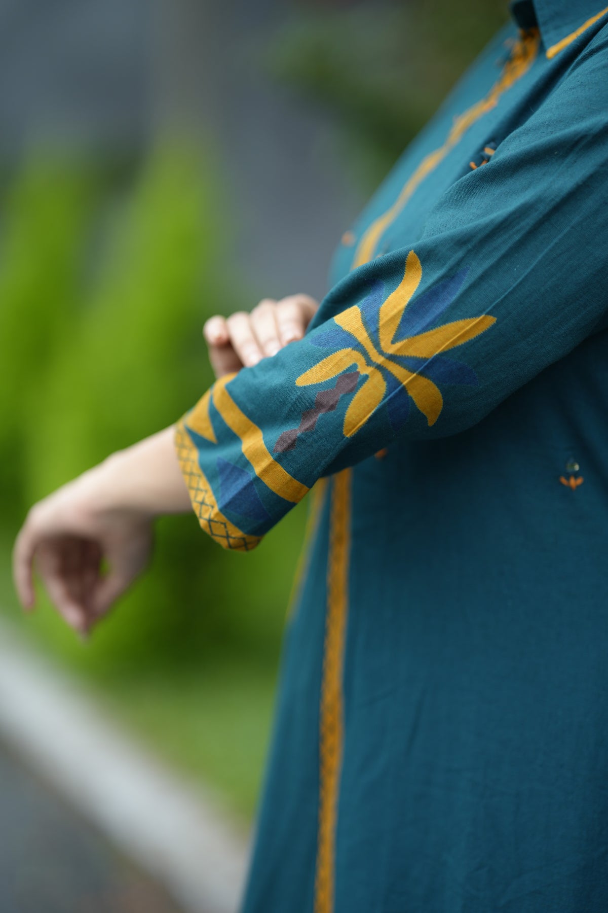 AURELIA COTTON MIRROR KURTA SET (TEAL)