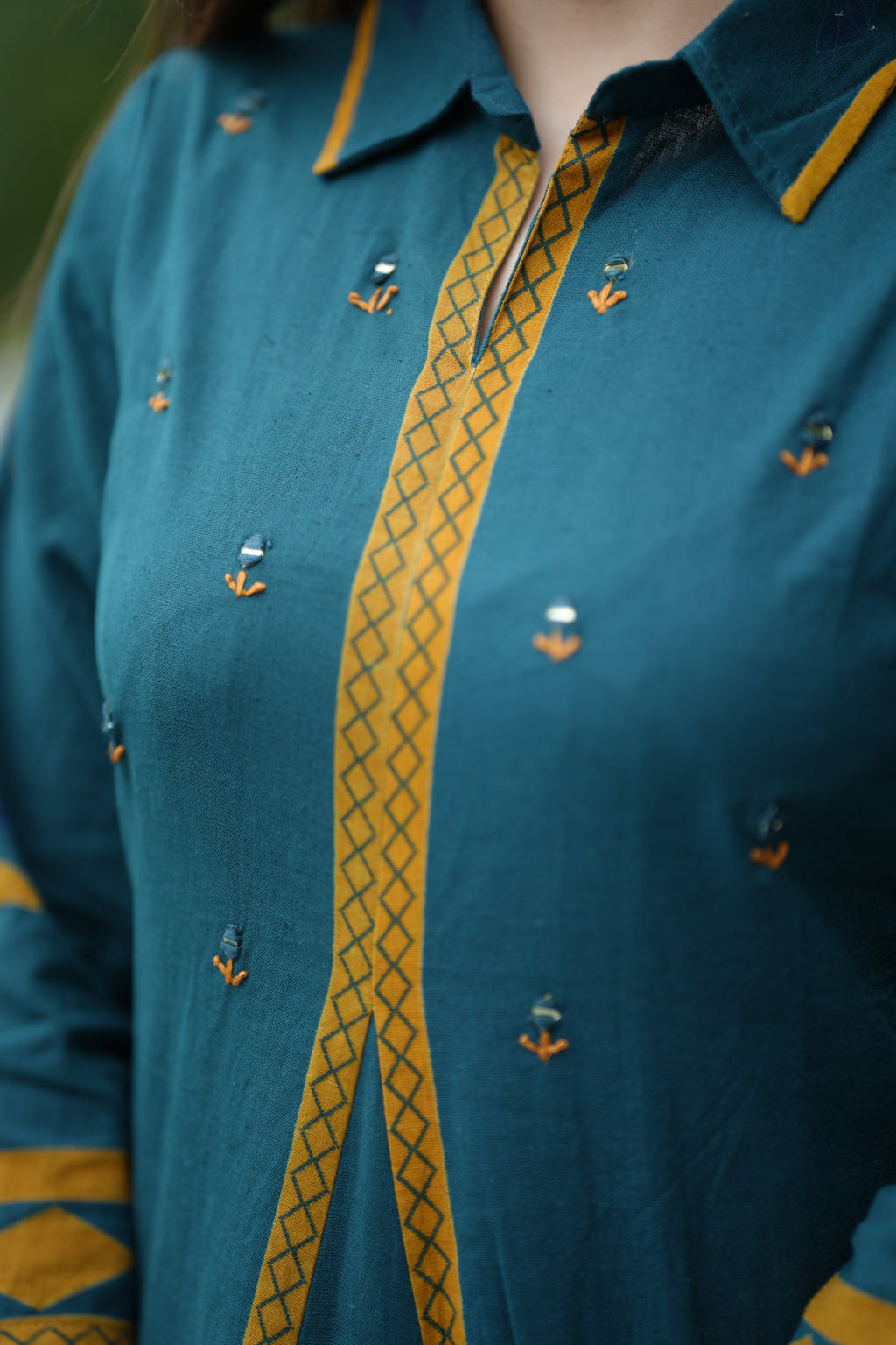 AURELIA COTTON MIRROR KURTA SET (TEAL)