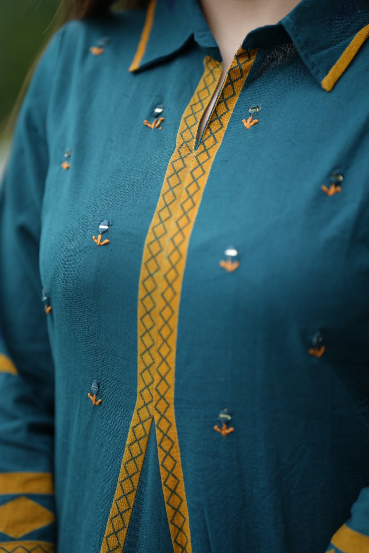 AURELIA COTTON MIRROR KURTA SET (TEAL)