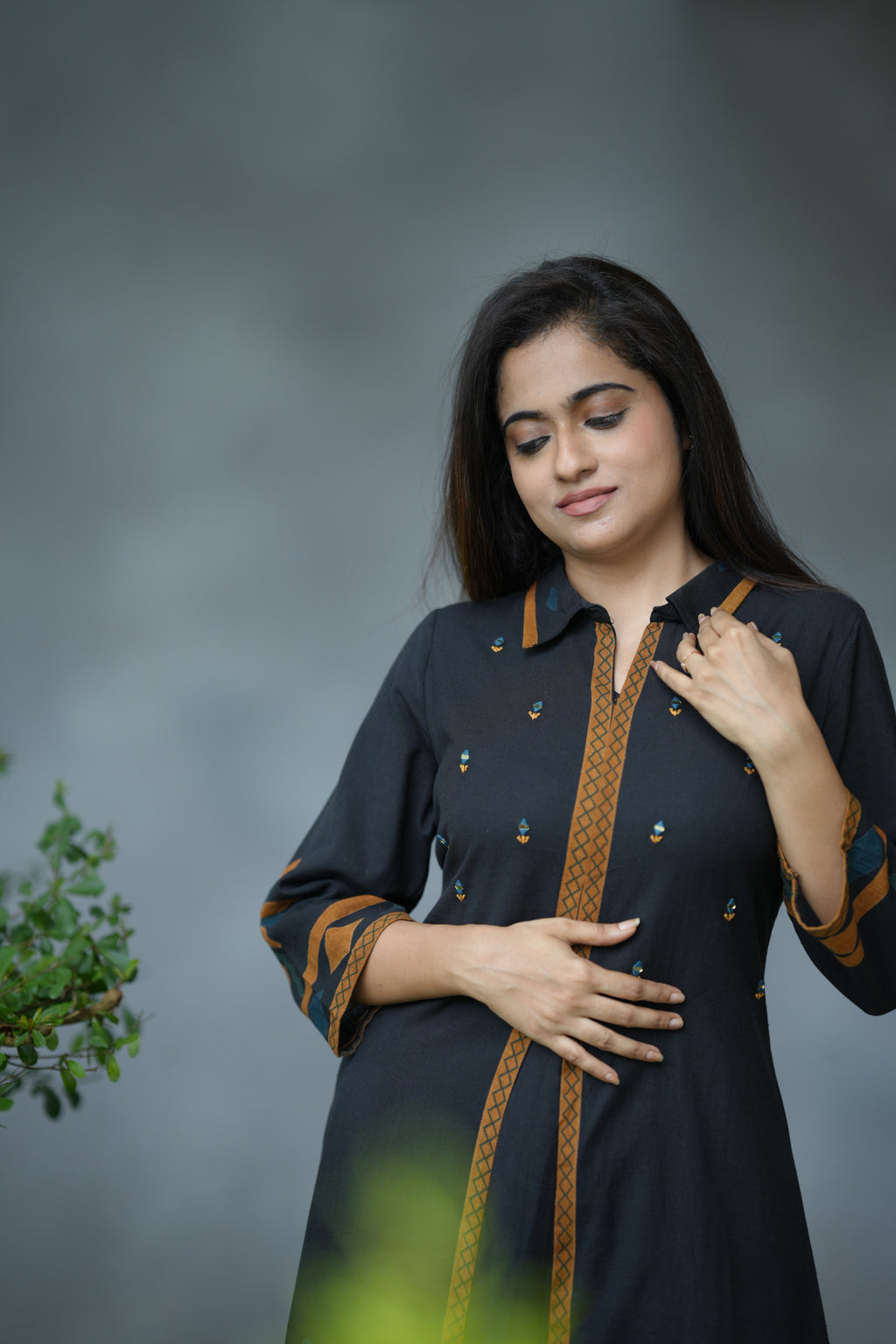 AURELIA COTTON MIRROR KURTA SET (BLACK)