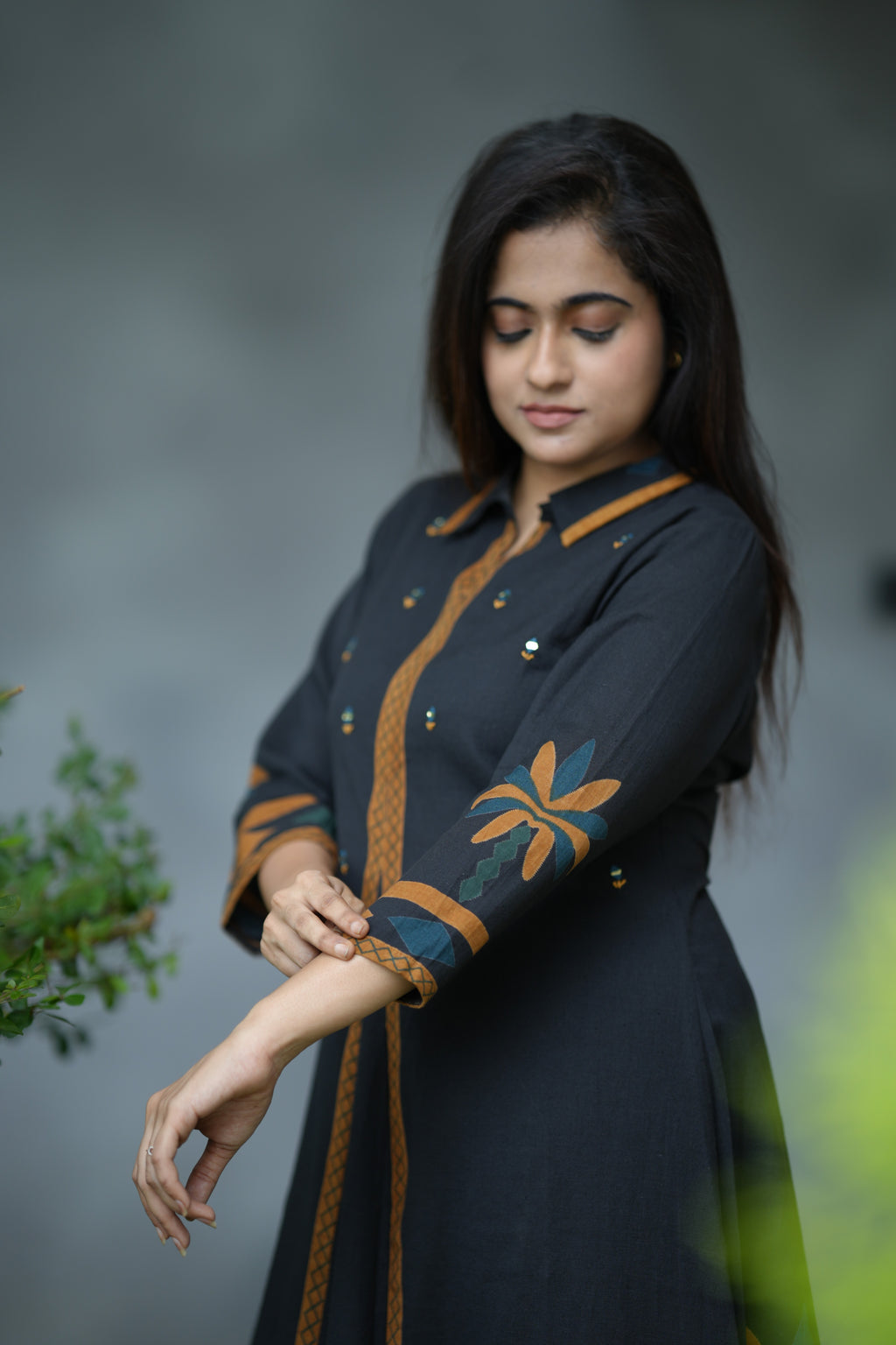 AURELIA COTTON MIRROR KURTA SET (BLACK)