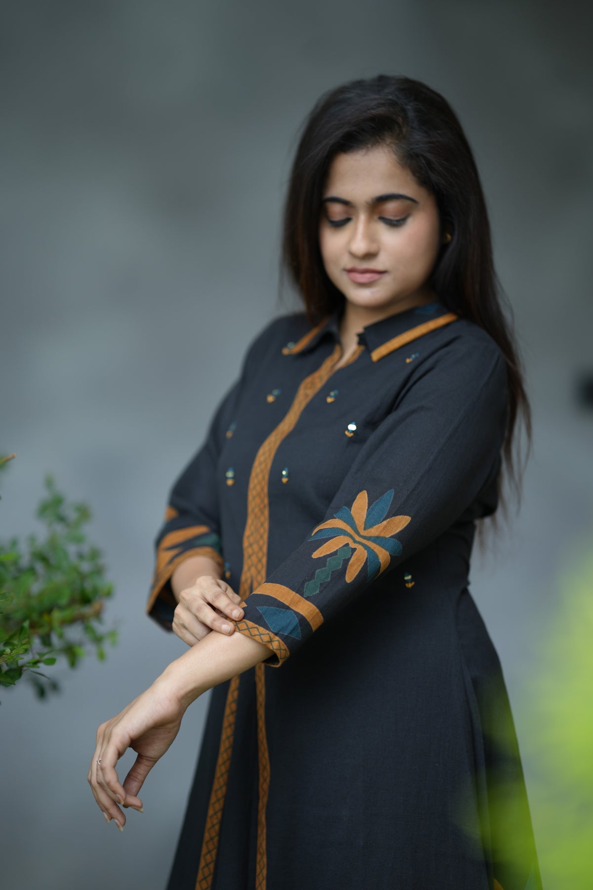 AURELIA COTTON MIRROR KURTA SET (BLACK)