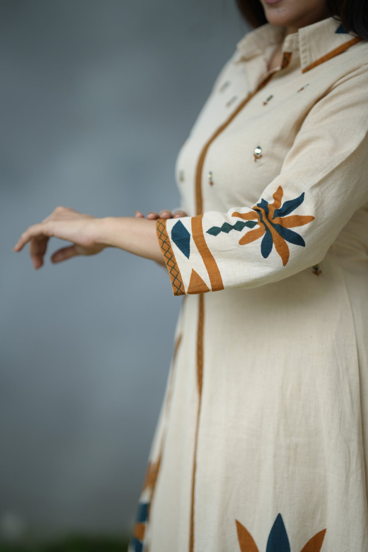 AURELIA COTTON MIRROR KURTA SET (BEIGE)