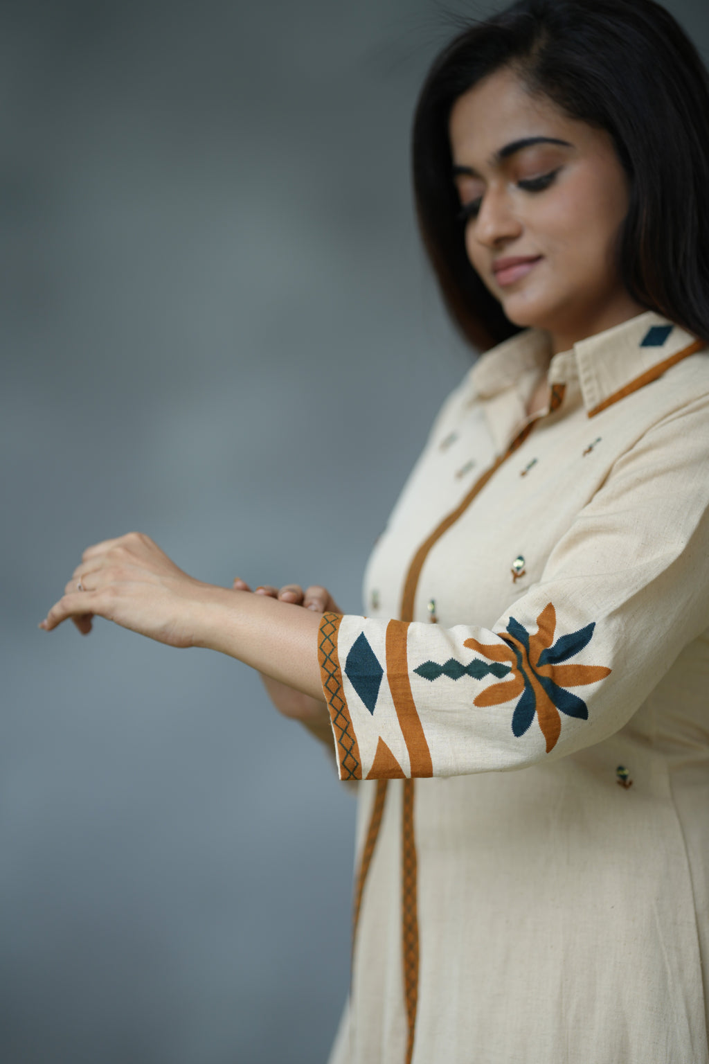 AURELIA COTTON MIRROR KURTA SET (BEIGE)
