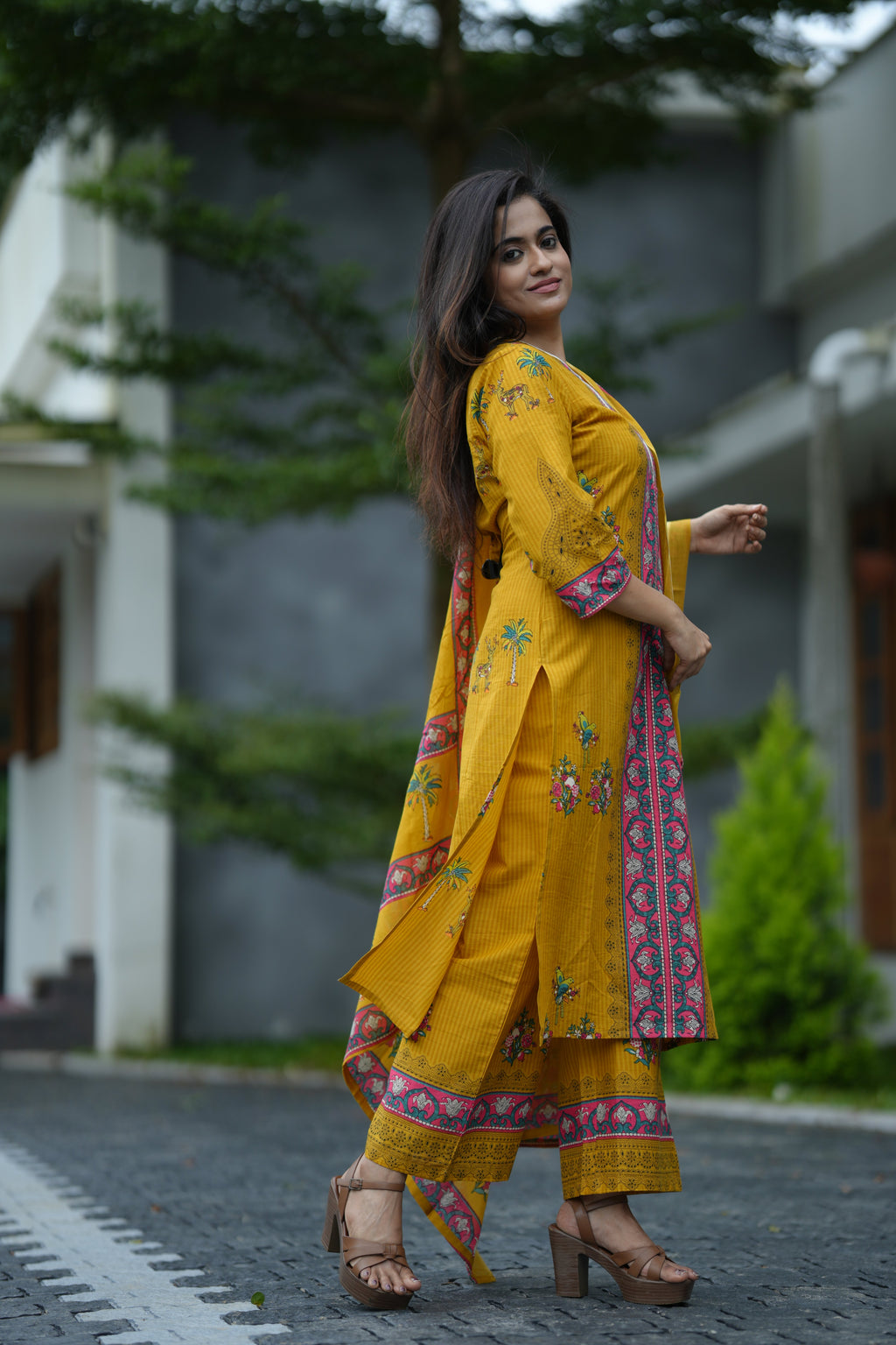 EDEN FLORAL COTTON SUIT SET (MUSTARD)