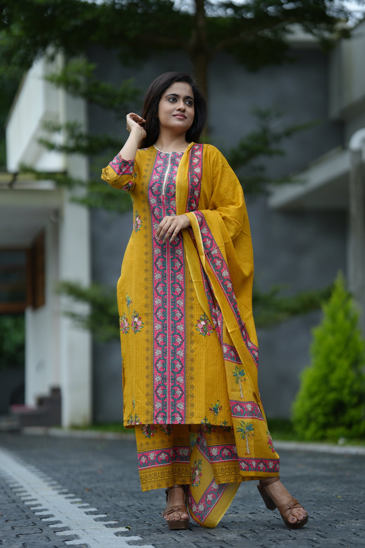 EDEN FLORAL COTTON SUIT SET (MUSTARD)