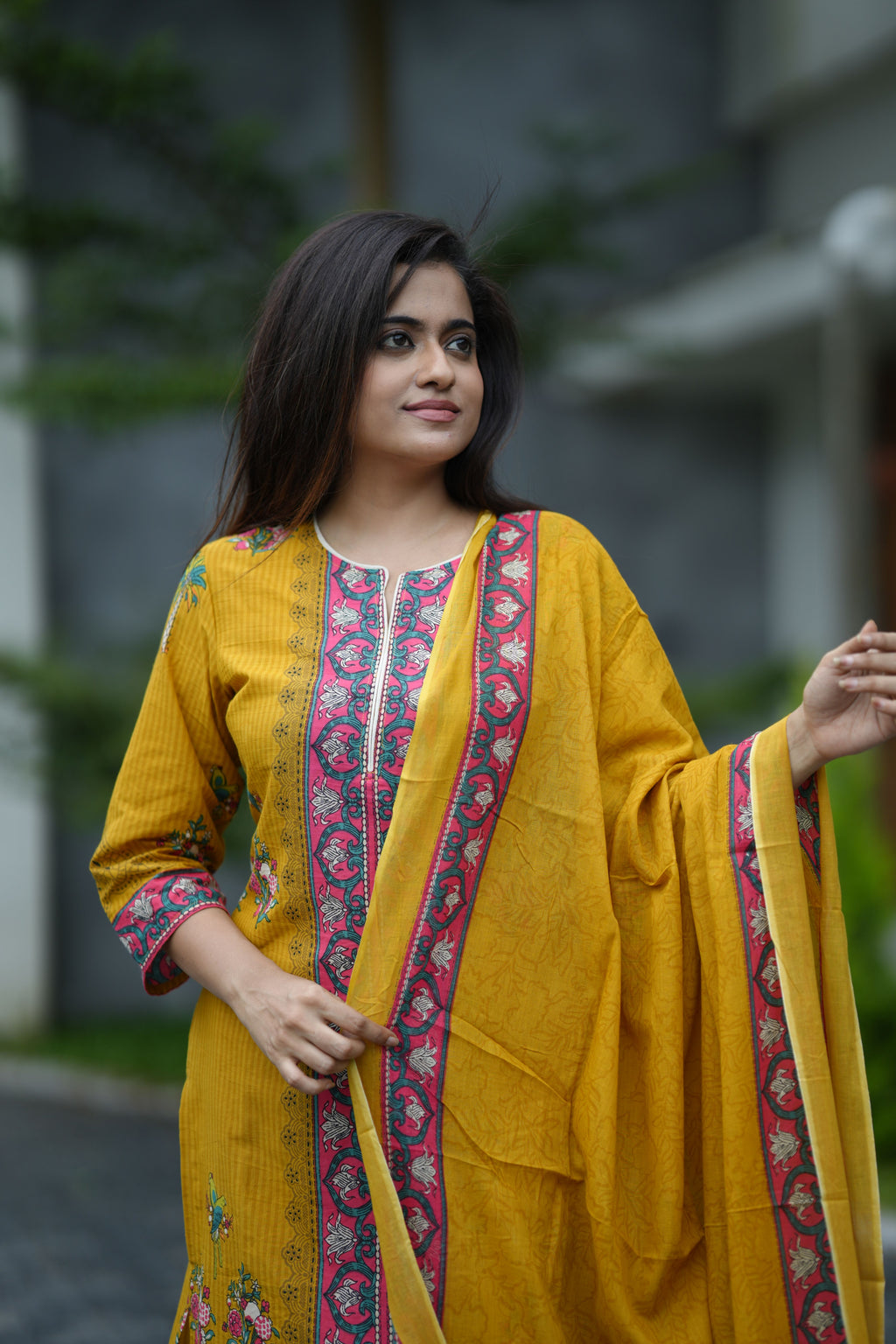 EDEN FLORAL COTTON SUIT SET (MUSTARD)
