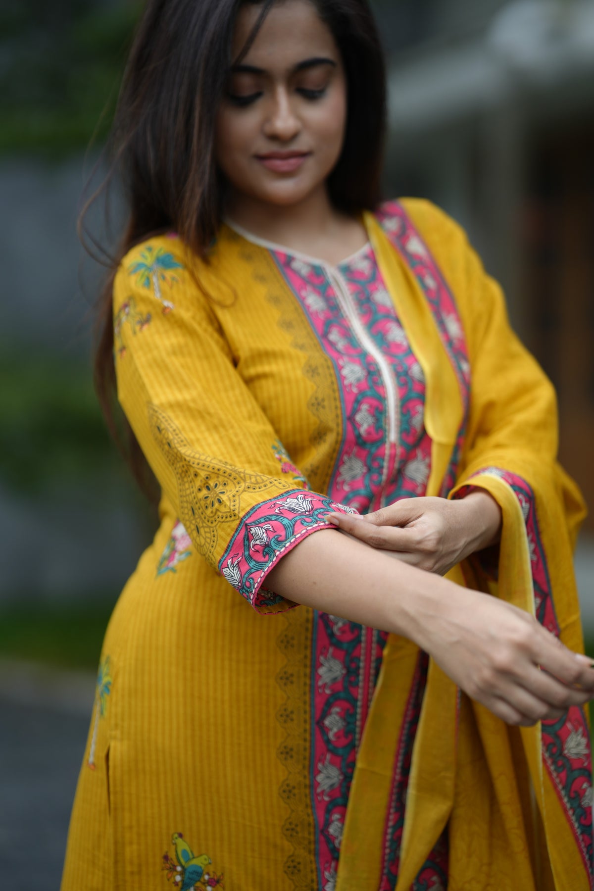 EDEN FLORAL COTTON SUIT SET (MUSTARD)