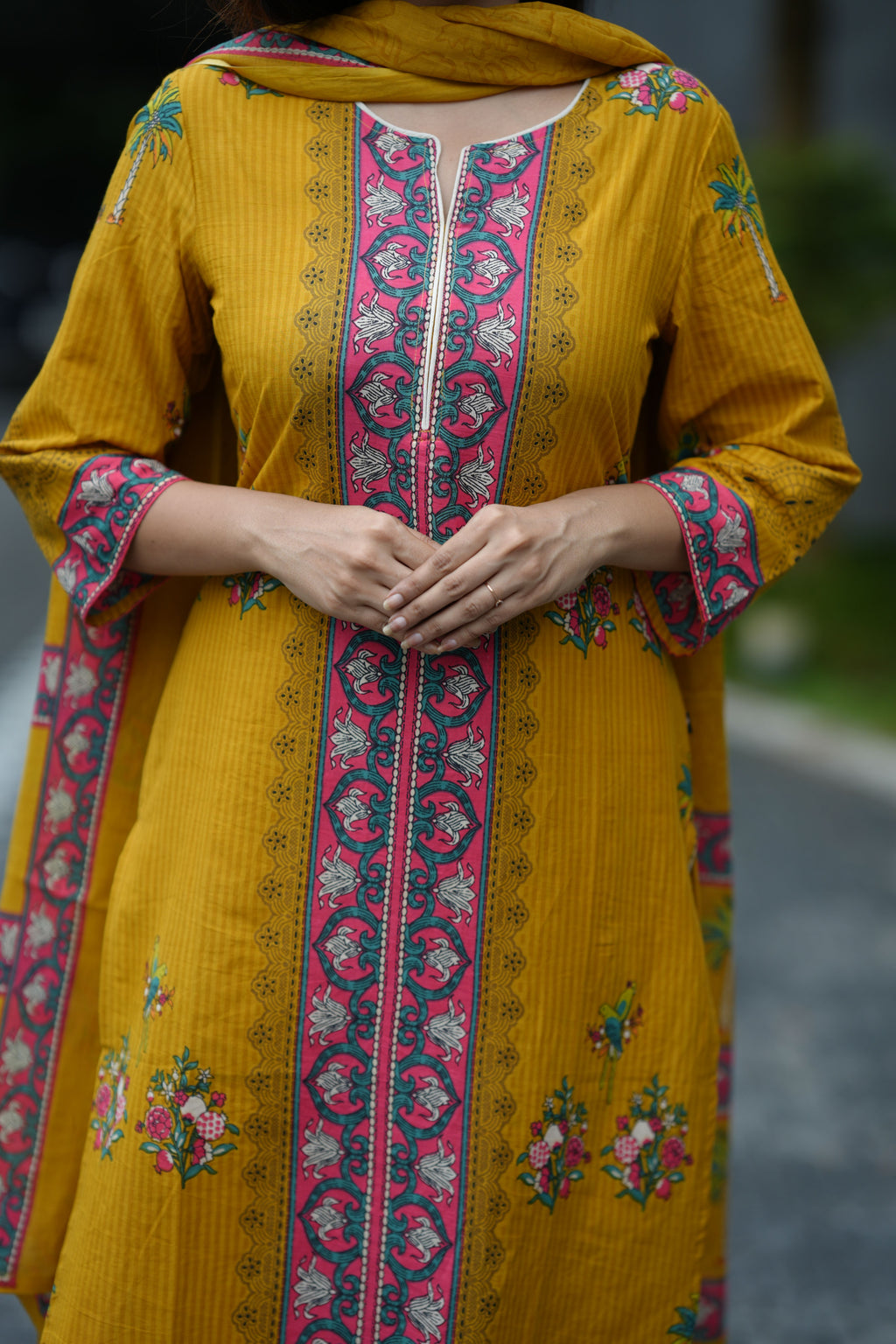 EDEN FLORAL COTTON SUIT SET (MUSTARD)