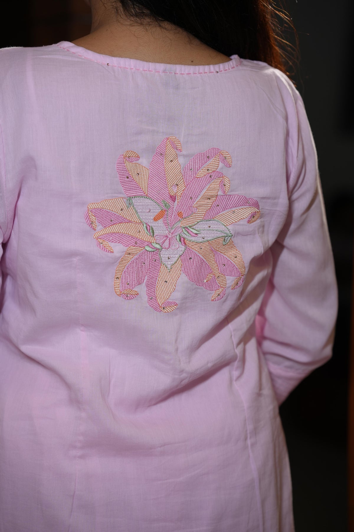 LILY EMBRIODERED MUL COTTON SUIT SET (PINK)