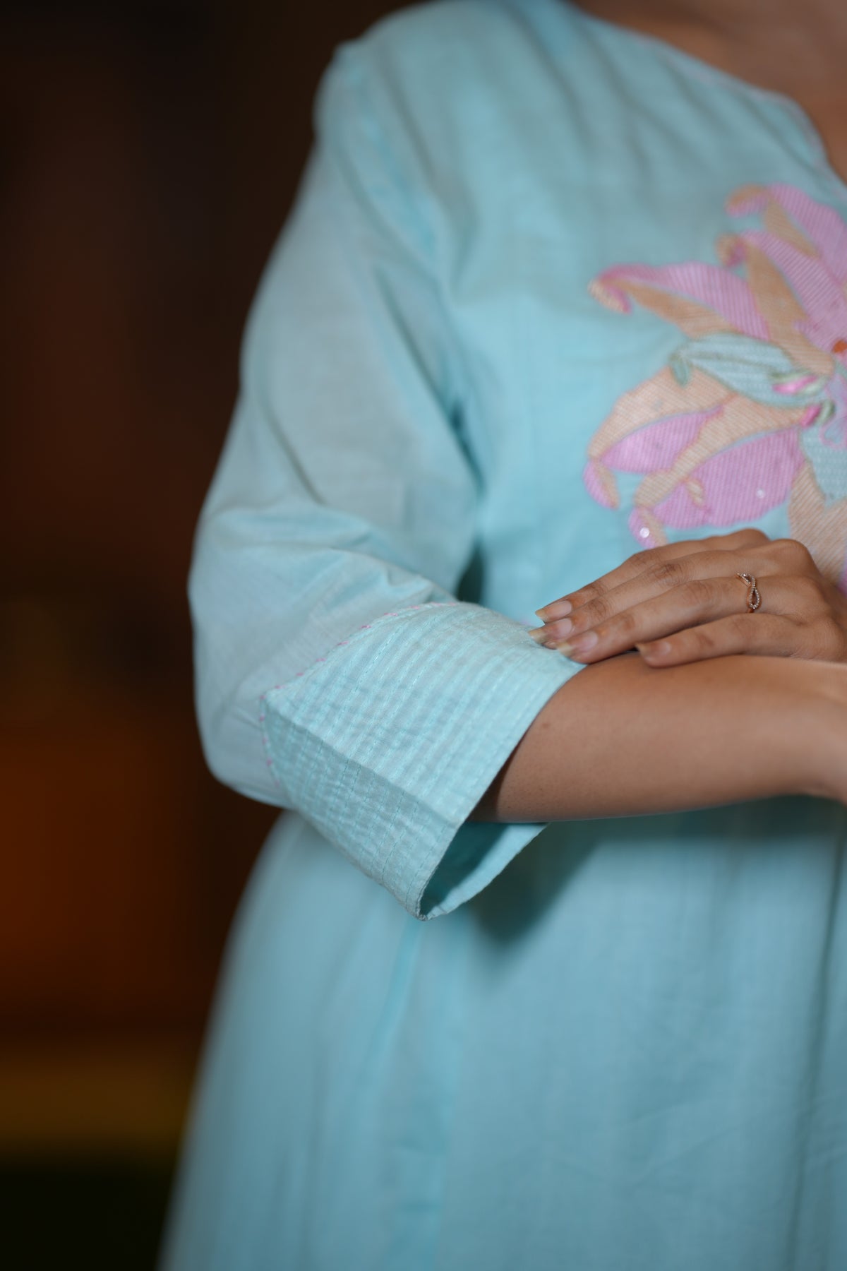 LILY EMBRIODERED MUL COTTON SUIT SET (BLUE)