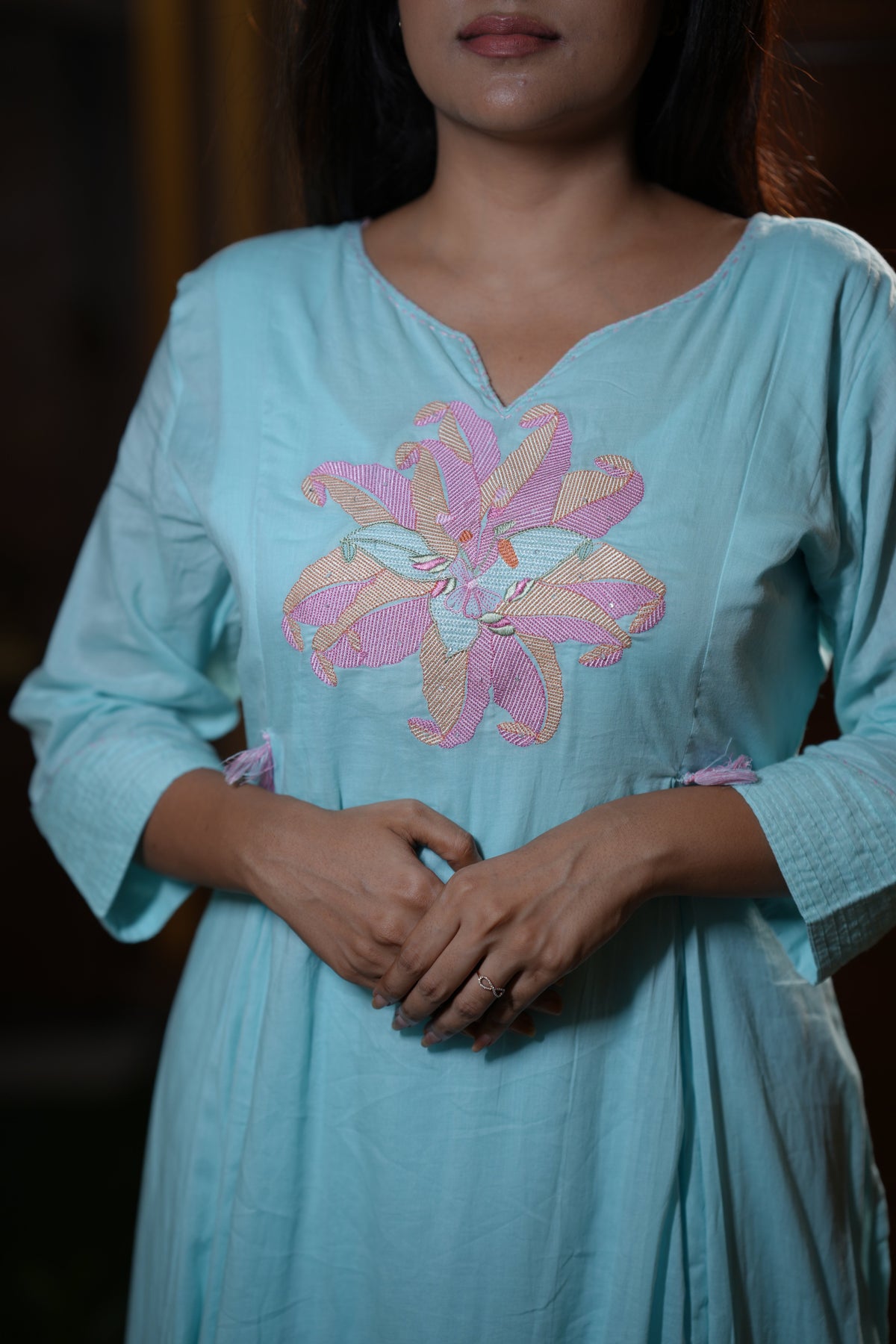 LILY EMBRIODERED MUL COTTON SUIT SET (BLUE)