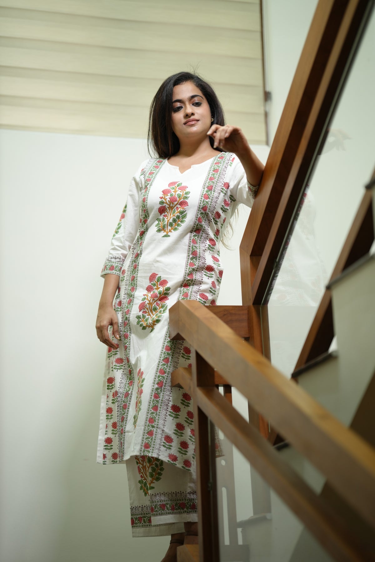 IRIS HANDBLOCK KURTA SET (WHITE)