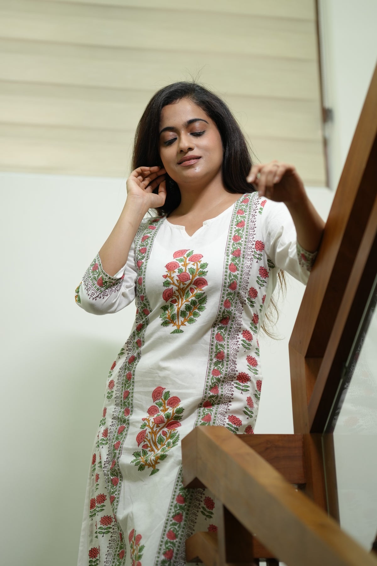 IRIS HANDBLOCK KURTA SET (WHITE)