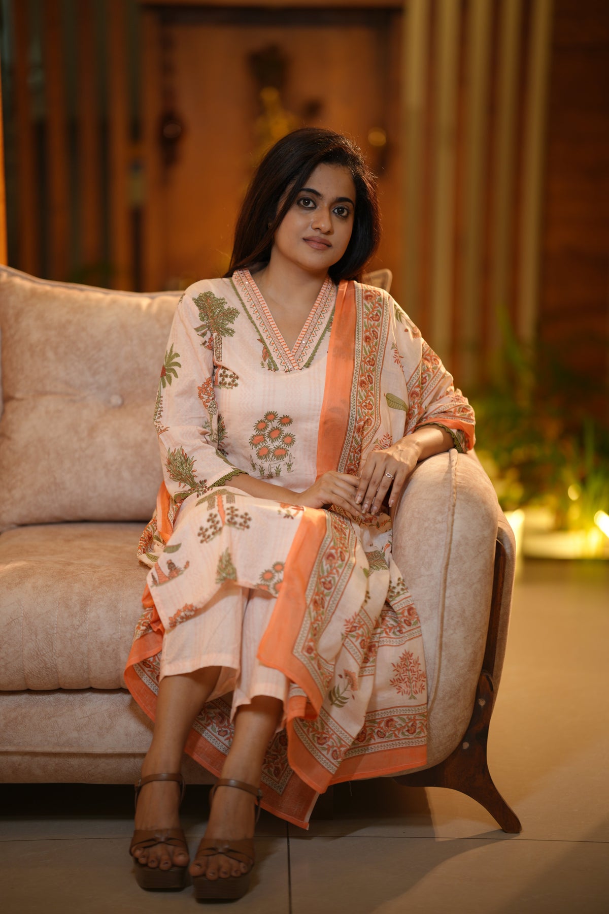 PALM BOTANICA COTTON SUIT SET (PEACH)