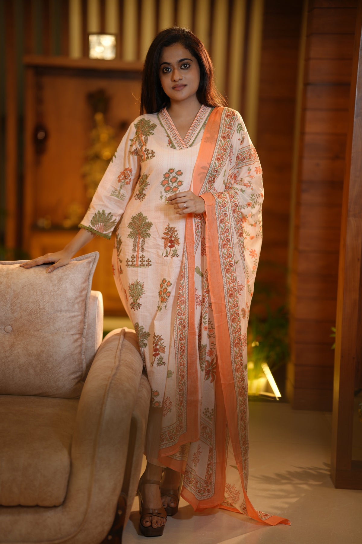PALM BOTANICA COTTON SUIT SET (PEACH)