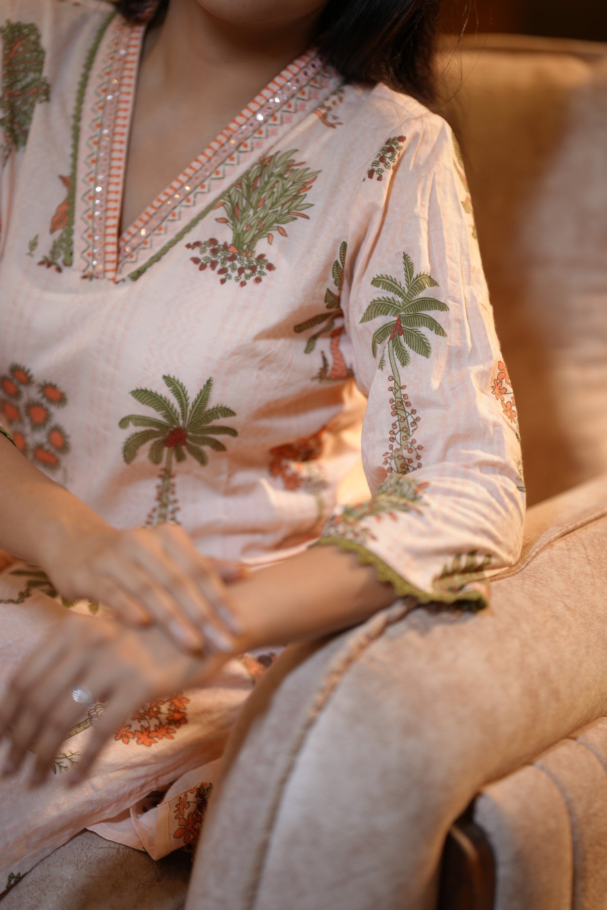 PALM BOTANICA COTTON SUIT SET (PEACH)