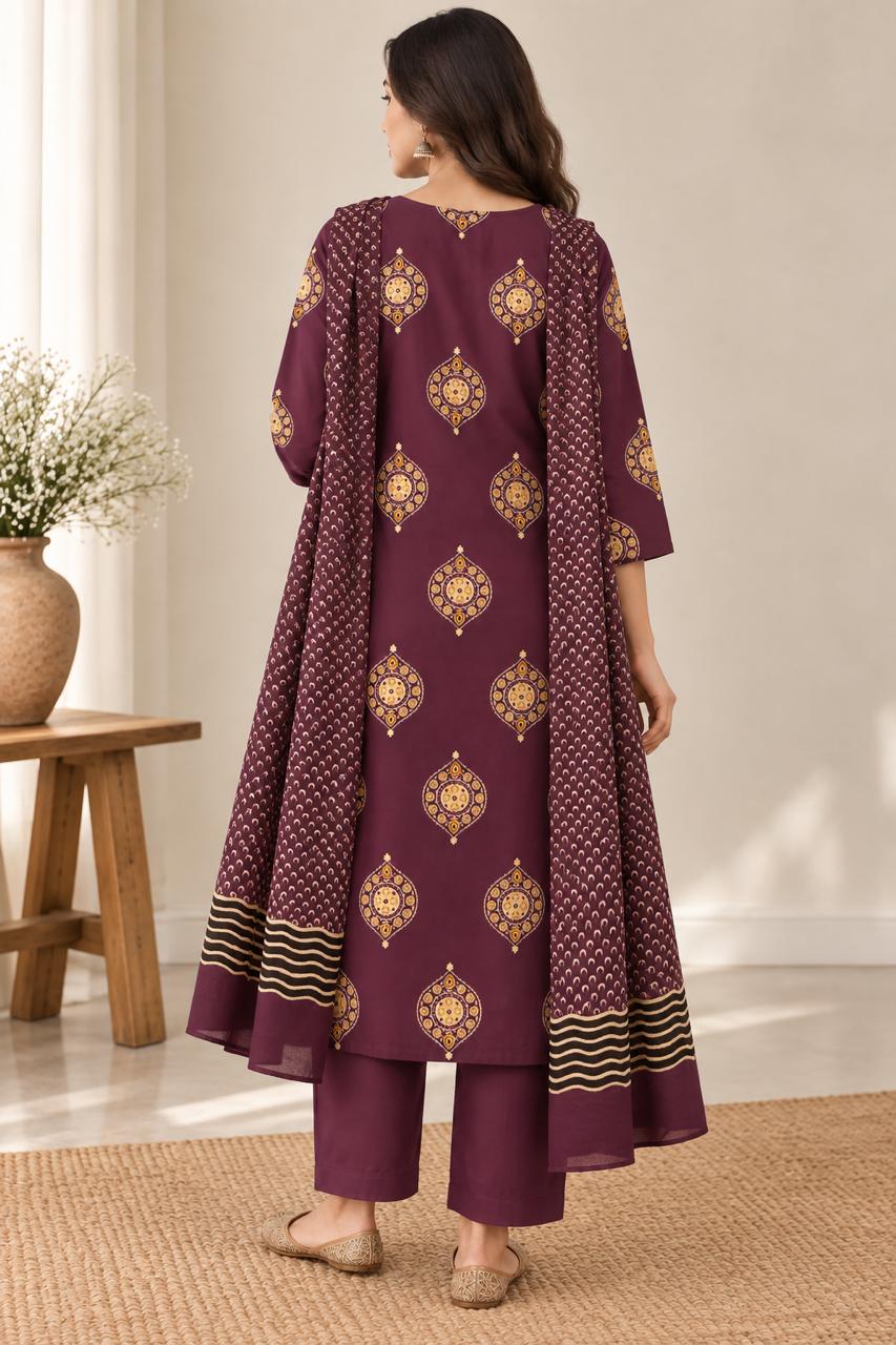 AJRAKH HERITAGE COTTON SUIT SET (PLUM)