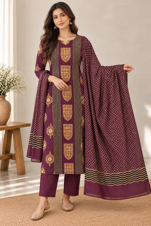 AJRAKH HERITAGE COTTON SUIT SET (PLUM)