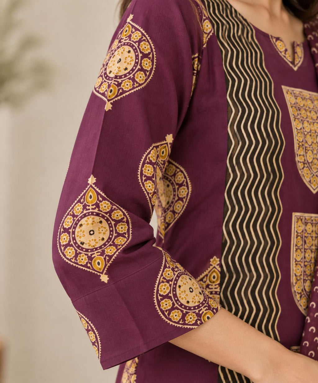 AJRAKH HERITAGE COTTON SUIT SET (PLUM)