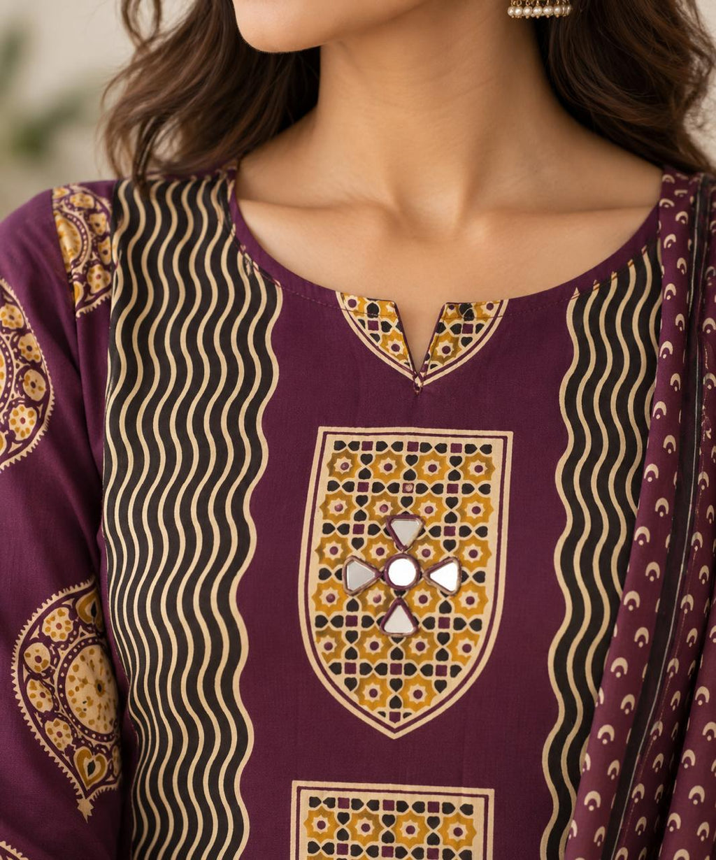 AJRAKH HERITAGE COTTON SUIT SET (PLUM)