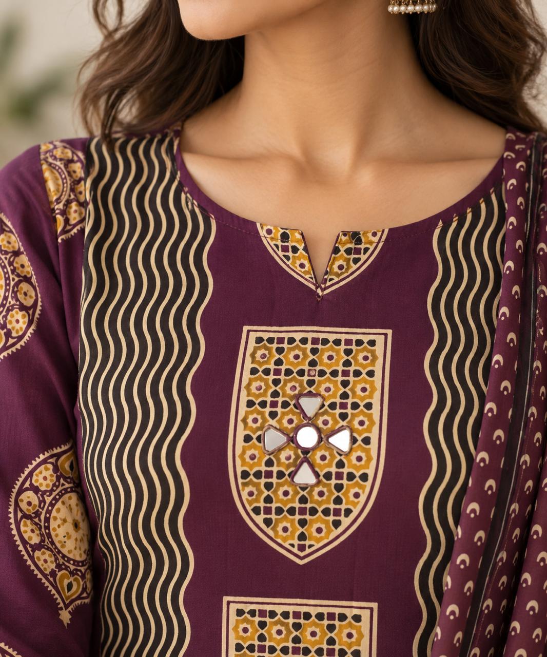 AJRAKH HERITAGE COTTON SUIT SET (PLUM)