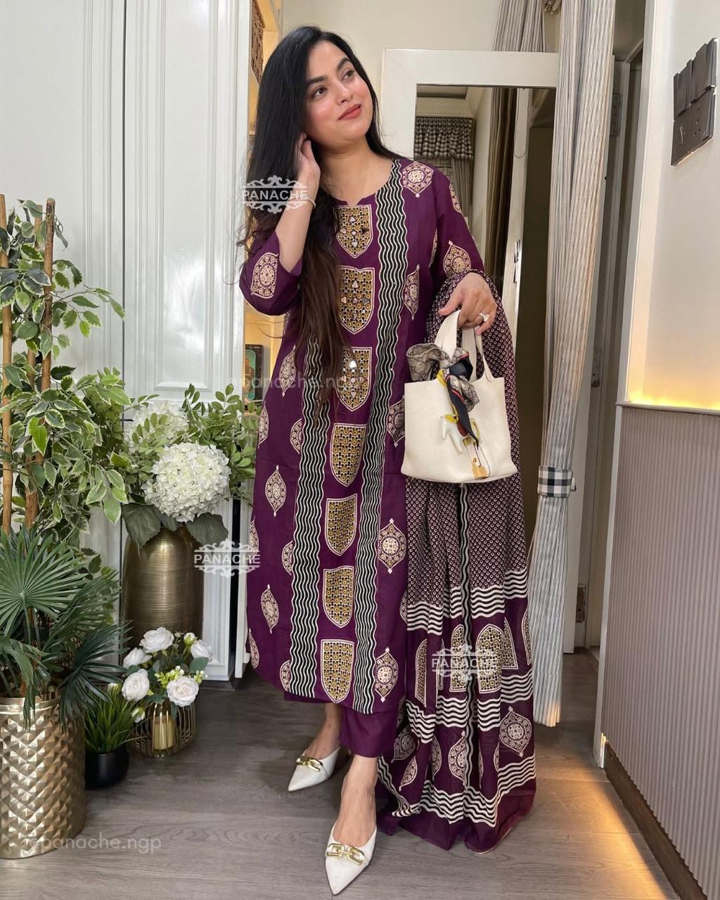 AJRAKH HERITAGE COTTON SUIT SET (PLUM)