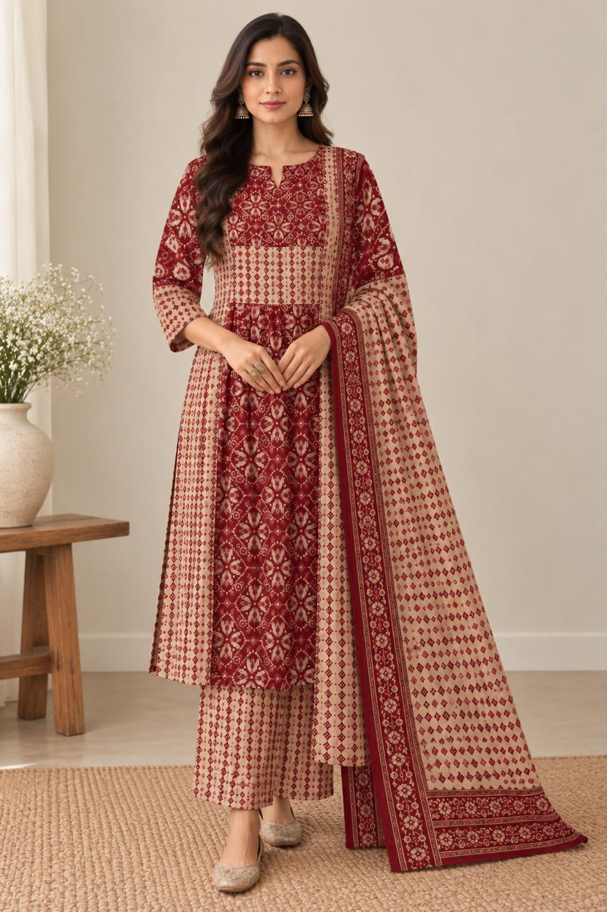 IKAT ARTISAN COTTON SUIT SET (MAROON)