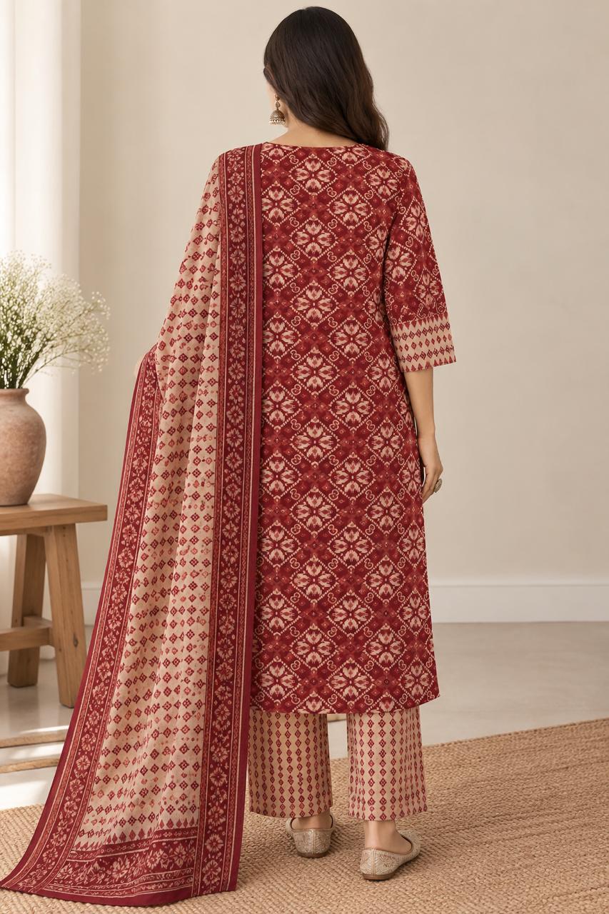 IKAT ARTISAN COTTON SUIT SET (MAROON)