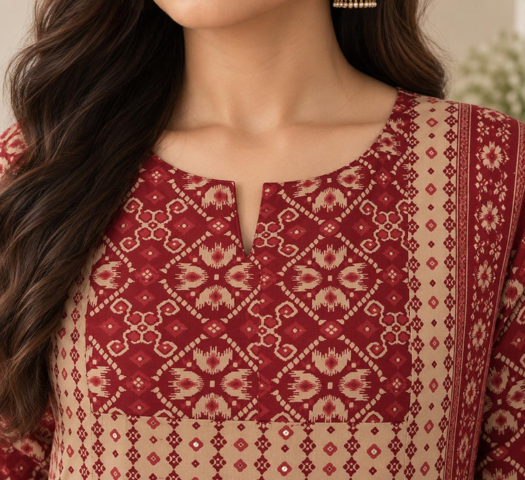 IKAT ARTISAN COTTON SUIT SET (MAROON)