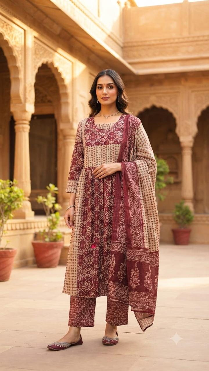 IKAT ARTISAN COTTON SUIT SET (MAROON)