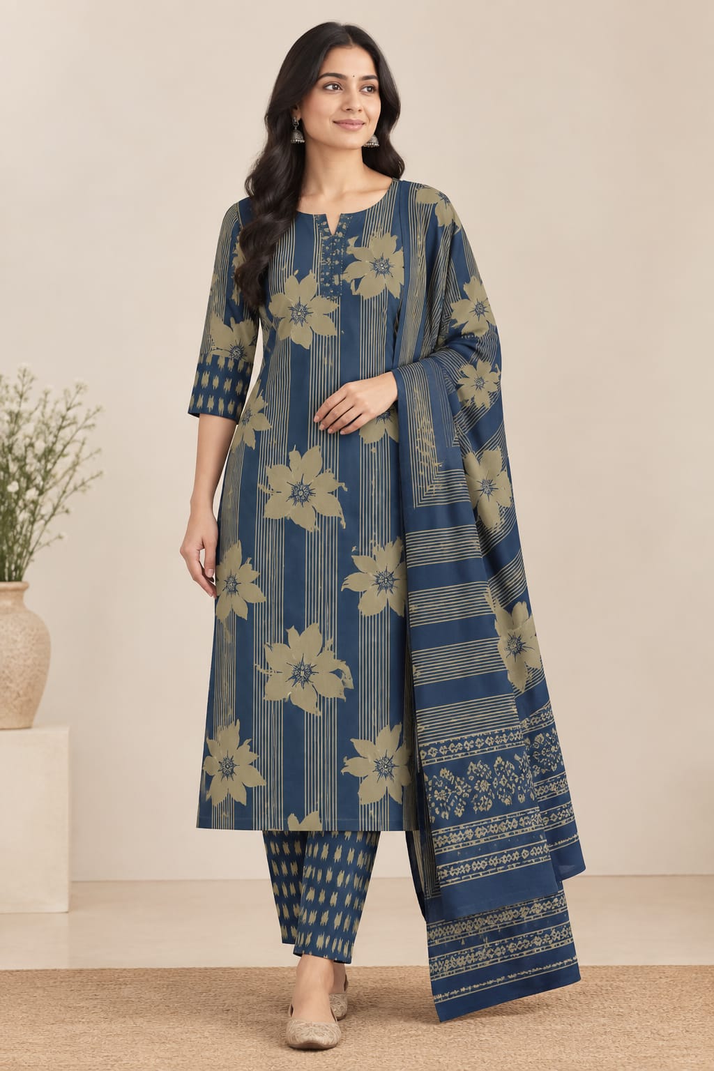 INDIGO FLORA COTTON SUIT SET
