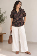 FLORAL SHIRT COTTON TUNIC (BLACK)