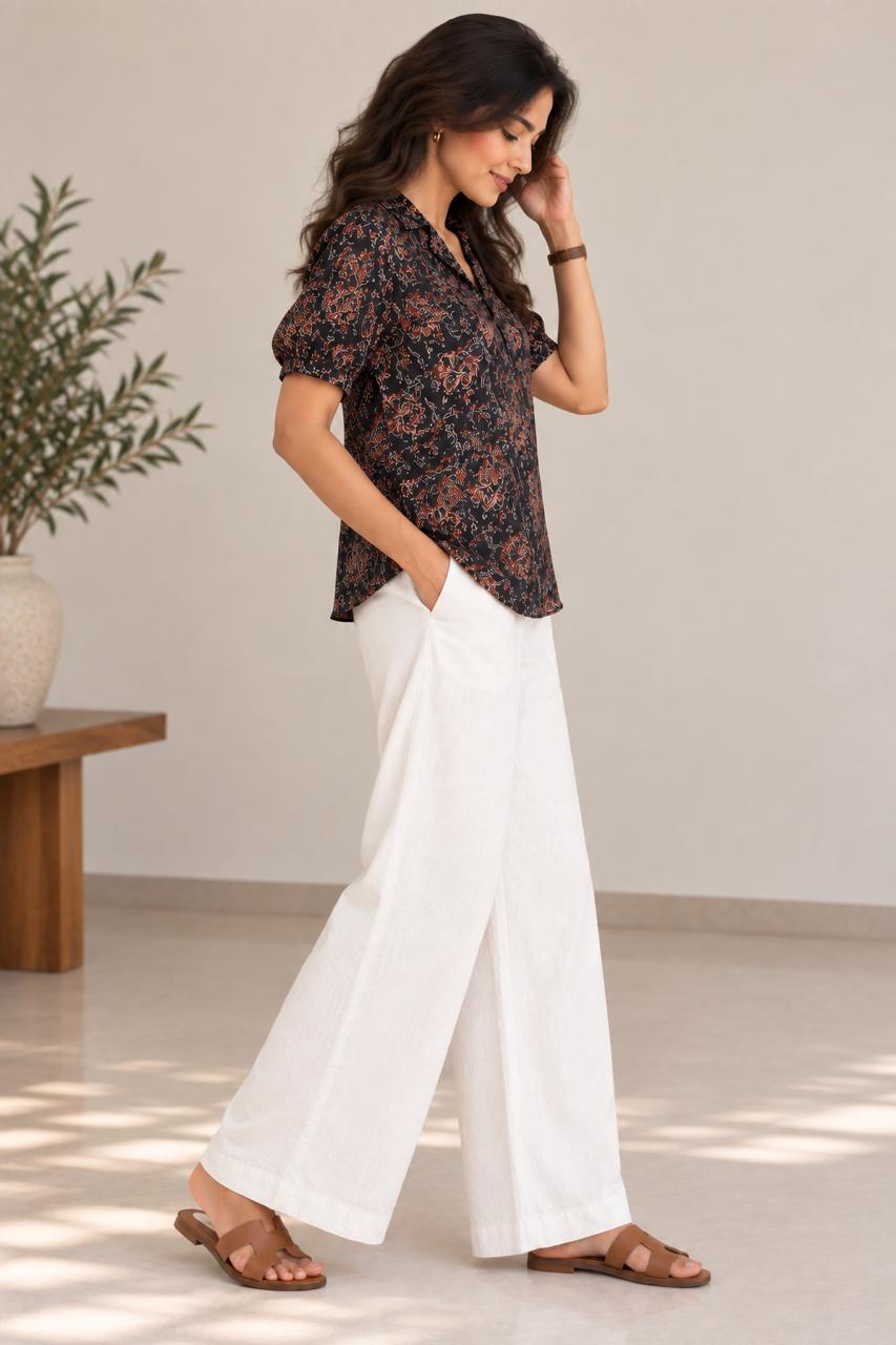 FLORAL SHIRT COTTON TUNIC (BLACK)