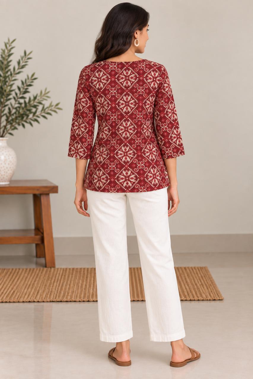 IKAT MOSAIC COTTON TUNIC (MAROON)