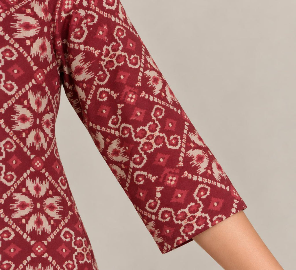 IKAT MOSAIC COTTON TUNIC (MAROON)