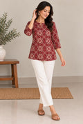 IKAT MOSAIC COTTON TUNIC (MAROON)