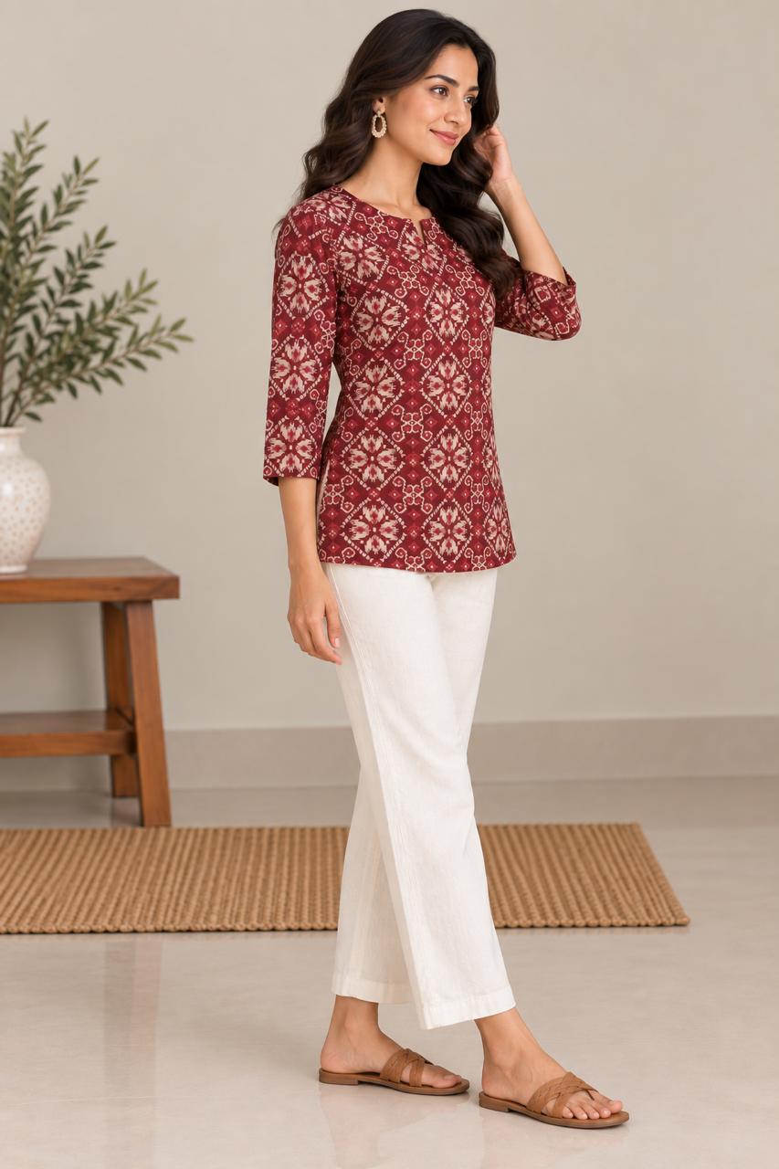 IKAT MOSAIC COTTON TUNIC (MAROON)