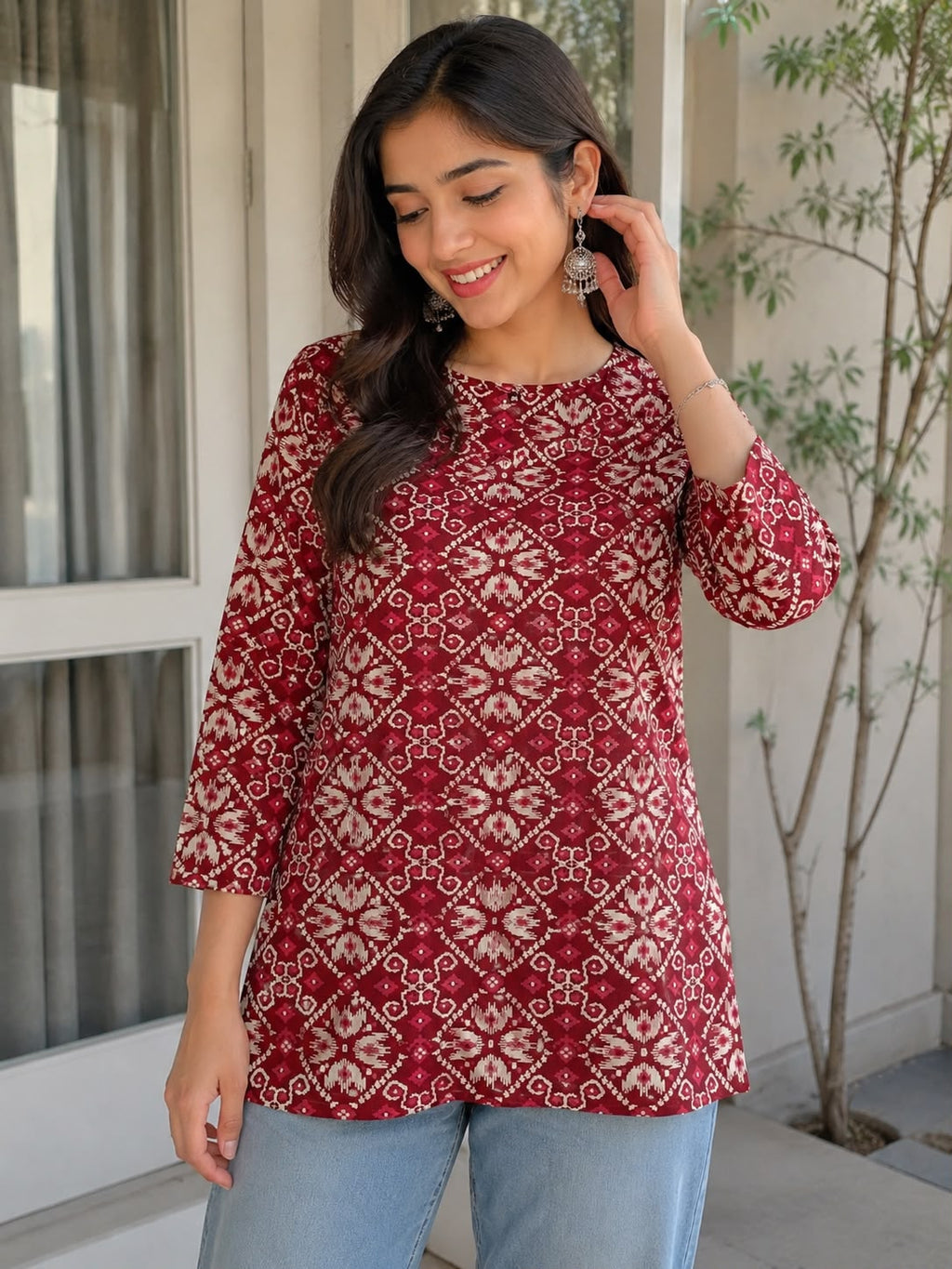 IKAT MOSAIC COTTON TUNIC (MAROON)